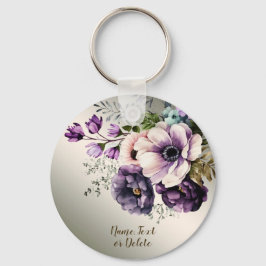 Paarse Roze Bloemen Gouden Elegant Sleutelhanger