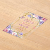 Paarse Roze Bloemen Gouden Kruis Eerste Heilige Co Acryl Uitnodigingen (Laagn)