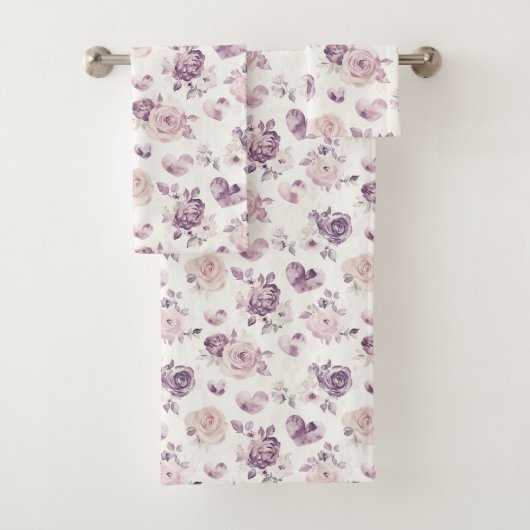 Paarse Roze Bloemen & Harten Bad Handdoek (Insitu)