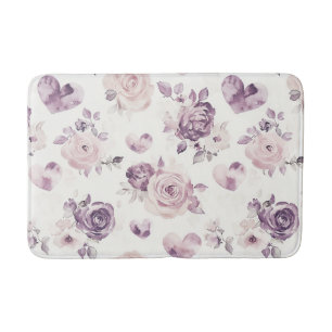 Paarse Roze Bloemen & Harten Badmat