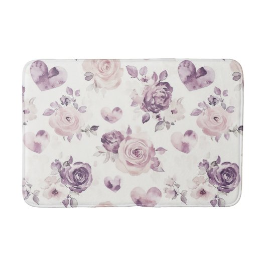 Paarse Roze Bloemen & Harten Badmat (Voorkant)