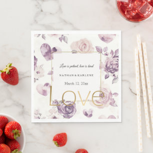 Paarse Roze Bloemen & Harten Liefde Trouwen Servet
