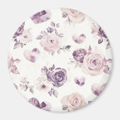 Paarse Roze Bloemen & Harten   Magneet (Voorkant)