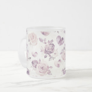 Paarse Roze Bloemen & Harten   Matglas Koffiemok
