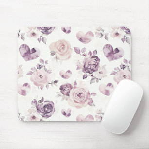 Paarse Roze Bloemen & Harten Muismat