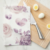 Paarse Roze Bloemen & Harten Theedoek (Quarter Fold)