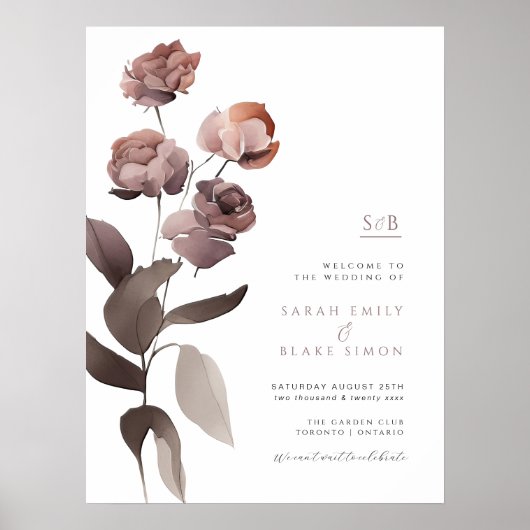 Paarse Roze Bloemen Huwelijk Welkom Poster (Voorkant)