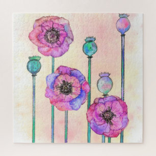 Paarse roze bloemen Jigzaag Puzzle - Schilderen Legpuzzel