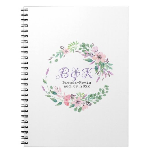 Paarse & Roze Bloemen Krans Frame Notitieboek (Voorkant)