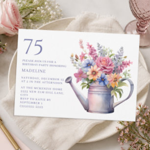 Paarse Roze Bloemen Landtuin 75e Verjaardag Kaart