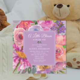 Paarse Roze Bloemen Little Bloom Baby shower Kaart
