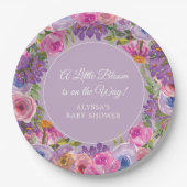 Paarse Roze Bloemen Little Bloom Baby shower Papieren Bordje (Voorkant)