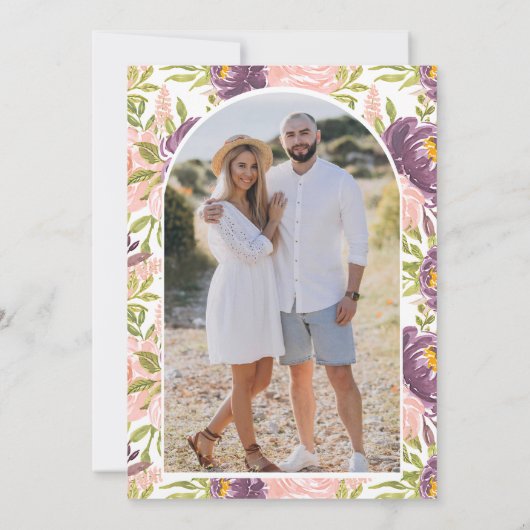 Paarse Roze Bloemen Mason Jar Foto bruiloft Save The Date (Achterkant)