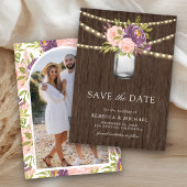 Paarse Roze Bloemen Mason Jar Foto bruiloft Save The Date