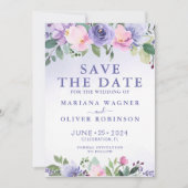 Paarse Roze Bloemen Modern Save the Date Kaart (Voorkant)