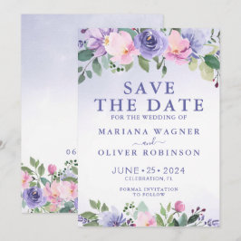Paarse Roze Bloemen Modern Save the Date Kaart