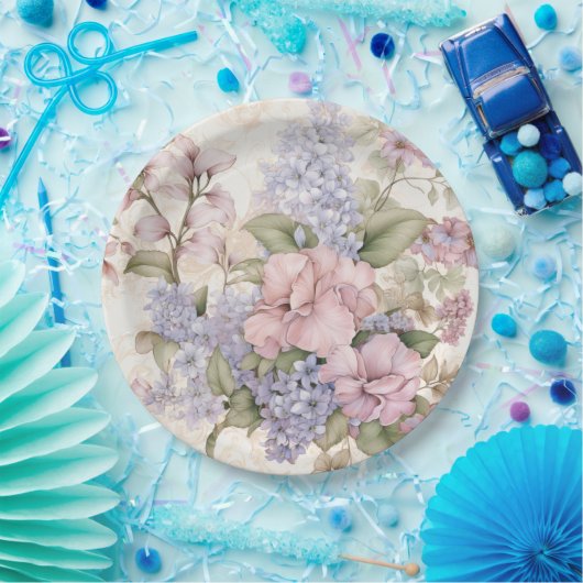 Paarse Roze Bloemen Papieren Bord (Feest)