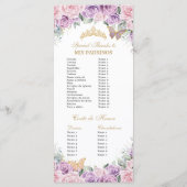 Paarse Roze Bloemen Quinceañera Orde van Evenement Programmakaart (Achterkant)