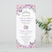 Paarse Roze Bloemen Quinceañera Orde van Evenement Programmakaart (Staand voorkant)