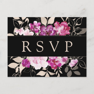 Paarse Roze Bloemen RSVP Briefkaart met Maaltijd K