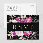 Paarse Roze Bloemen RSVP Briefkaart met Maaltijd K (Voorkant / Achterkant)
