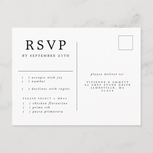 Paarse Roze Bloemen RSVP Briefkaart met Maaltijd K (Achterkant)