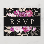 Paarse Roze Bloemen RSVP Briefkaart met Maaltijd K (Voorkant)