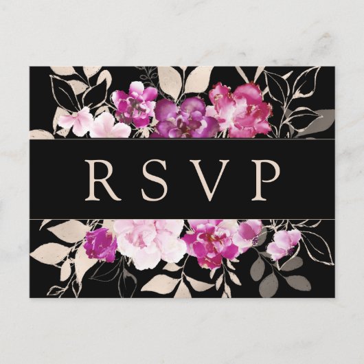 Paarse Roze Bloemen RSVP Briefkaart met Maaltijd K (Voorkant)