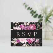 Paarse Roze Bloemen RSVP Briefkaart met Maaltijd K (Staand voorkant)