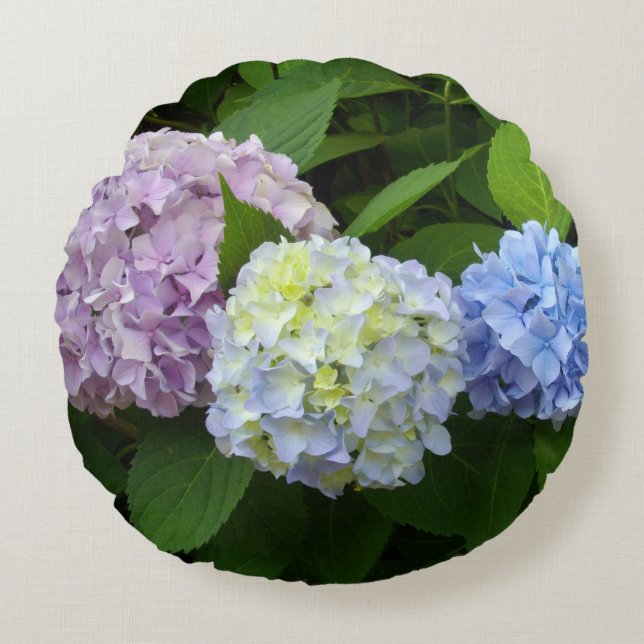 Paarse roze bloemen sierlijke Hydrangeas Rond Kussen (Voorkant)
