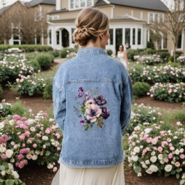 Paarse roze bloemen stijlvol elegant denim jacket