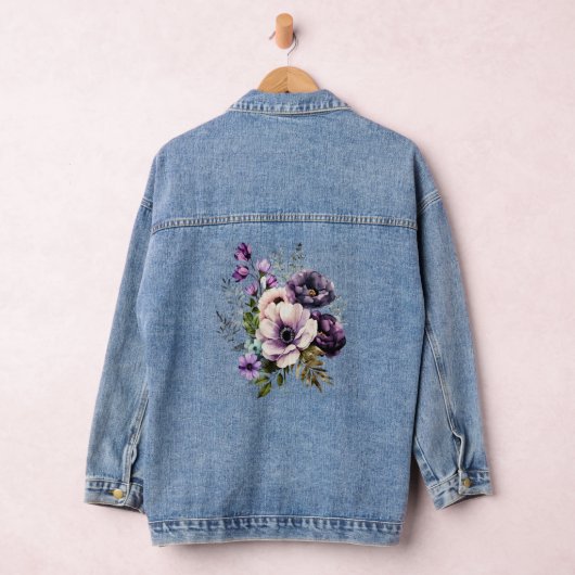 Paarse roze bloemen stijlvol elegant denim jacket (Hangar)
