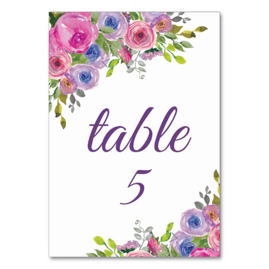 Paarse Roze Bloemen Tafelnummer (Achterkant)