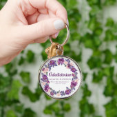 Paarse & Roze Bloemen Valedictoriaanse Afstuderen  Sleutelhanger (Hand)