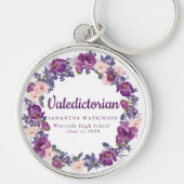 Paarse & Roze Bloemen Valedictoriaanse Afstuderen Sleutelhanger (Voorkant)
