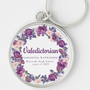 Paarse & Roze Bloemen Valedictoriaanse Afstuderen  Sleutelhanger