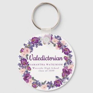 Paarse & Roze Bloemen Valedictoriaanse Afstuderen  Sleutelhanger