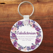 Paarse & Roze Bloemen Valedictoriaanse Afstuderen  Sleutelhanger (Voorkant)