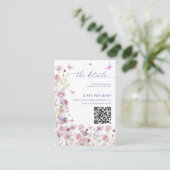 Paarse Roze Bloemen Vlinder Baby shower DETAILS Informatiekaartje (Staand voorkant)