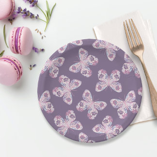 Paarse Roze Bloemen Vlinder Patterned Baby shower Papieren Bordje
