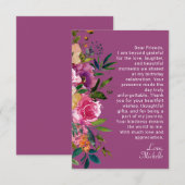 Paarse Roze Bloemen Vrouwen Verjaardag Bedankkaart (Voorkant / Achterkant)