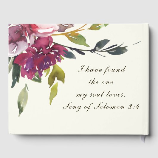 Paarse Roze Bloemen Waterverf Bijbel Verse Bruilof Gastenboek (Achterkant)