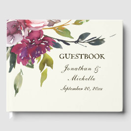 Paarse Roze Bloemen Waterverf Bijbel Verse Bruilof Gastenboek