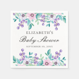Paarse roze bloemen. Waterverf floreel baby shower Servet