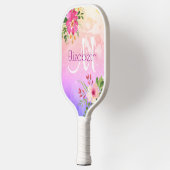 Paarse Roze Bloemen Waterverf Monogram Chic Modern Pickleball Paddle (Links)