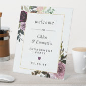 Paarse Roze Bloemengestalte Verloving Feest Welkom Reclamebord Met Voetstuk (Insitu)