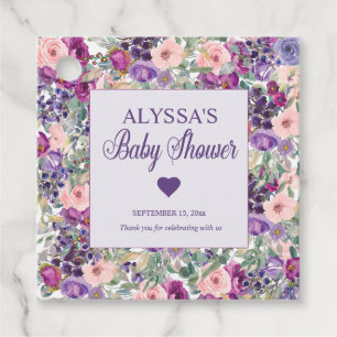 Paarse Roze Bloemenkleed voor Baby Shower voor Mei Bedankjes Labels