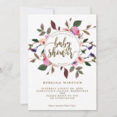 paarse roze bloemenkrans baby shower Uitnodigen Kaart (Voorkant)