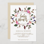 paarse roze bloemenkrans baby shower Uitnodigen Kaart (Voorkant / Achterkant)