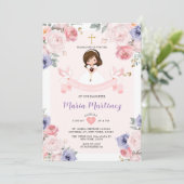 Paarse & Roze Bloemenmeisje 1e Heilige Communie Kaart (Staand voorkant)